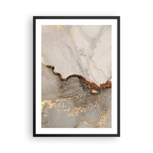 Poster in een zwarte lijst - Abstract marmerpatroon met gouden en koperen accenten - 50x70cm - Op de grens van kleuren - Moderne wanddecoratie voor woonkamer en slaapkamer ARTTOR