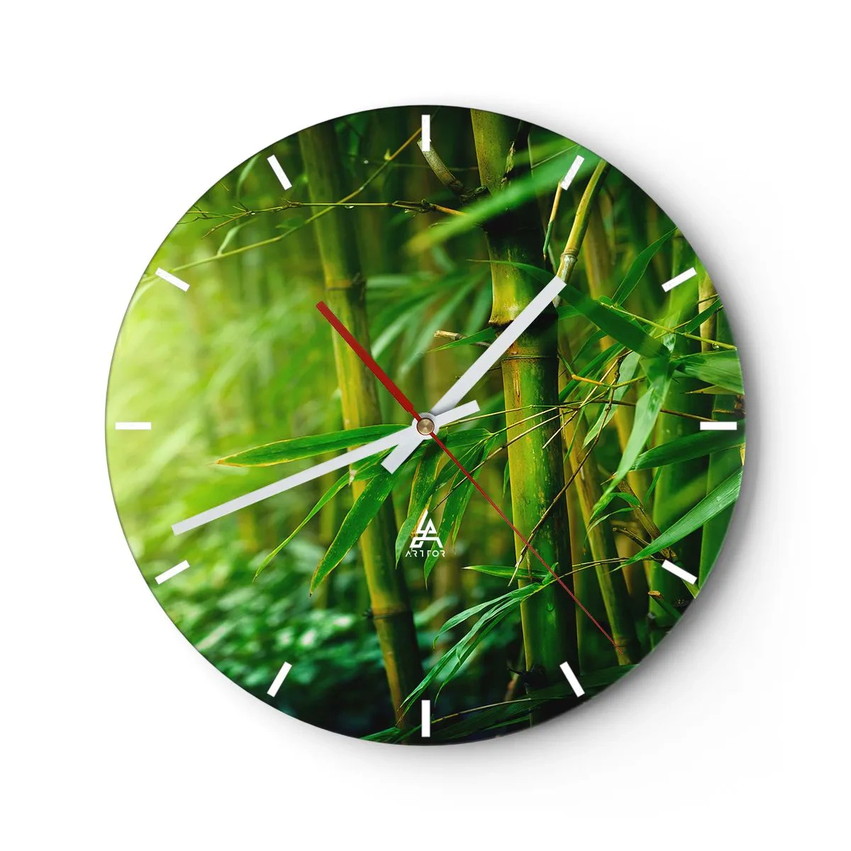 Wandklok - Klok - Een bamboebos in intense tinten groen - 30x30cm - Maak kennis met groen zelf - Moderne wanddecoratie voor woonkamer, keuken en slaapkamer ARTTOR