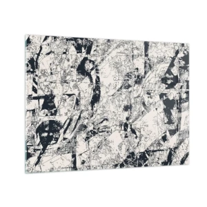 Schilderen op glas - Zwart-wit abstractie met dynamische lijnen en texturen - 70x50cm - Interpenetratie van tegenstellingen - Moderne wanddecoratie voor woonkamer en slaapkamer ARTTOR