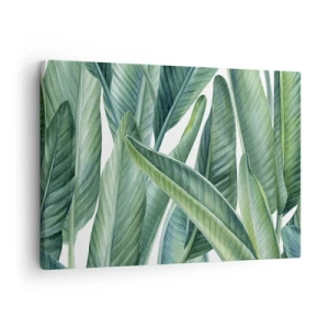 Schilderen op canvas - Groene bladeren in een minimalistische, botanische stijl - 70x50cm - Groen zelf - Moderne wanddecoratie voor woonkamer en slaapkamer ARTTOR