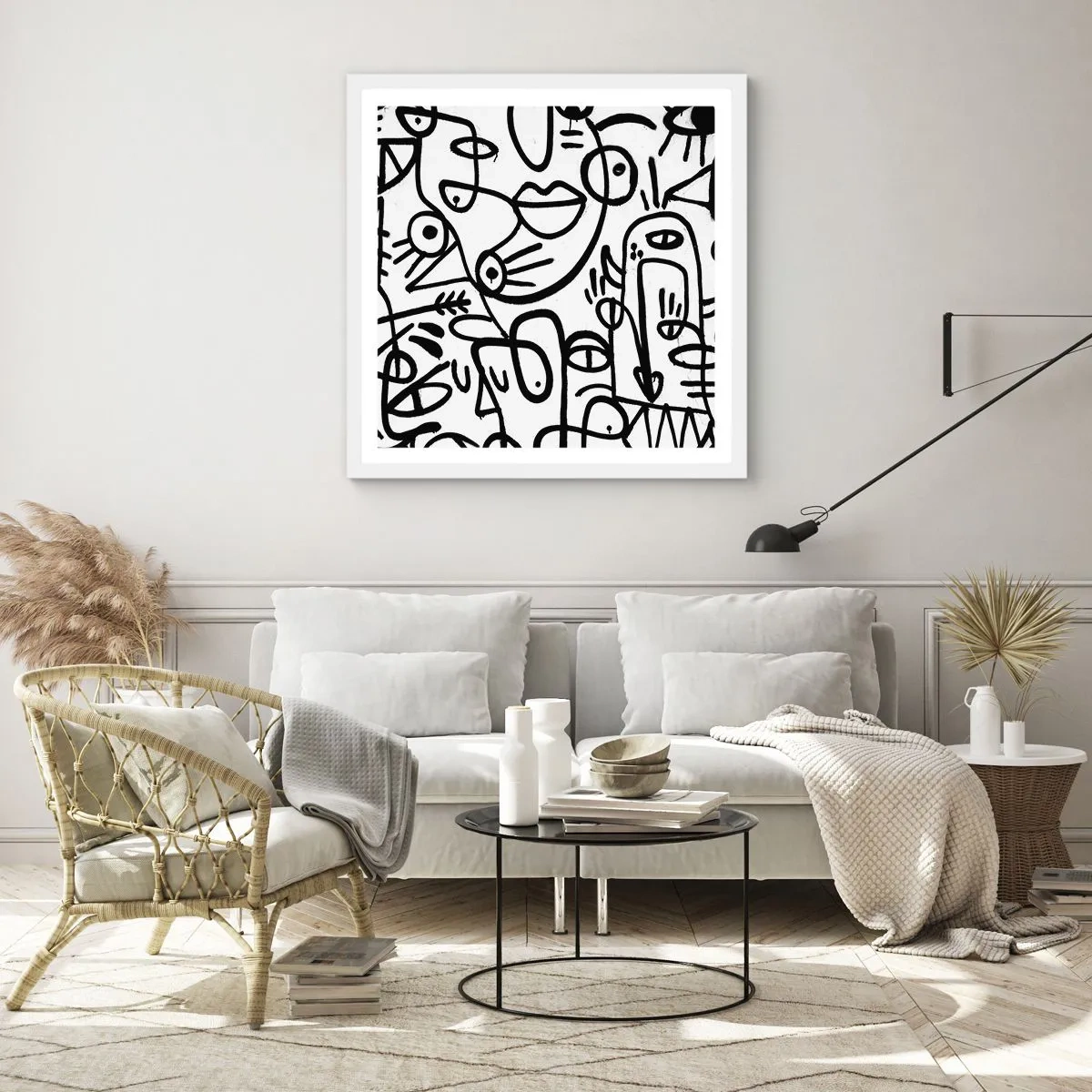 Poster in een witte lijst - Gezichten en luchtspiegelingen - 60x60 cm