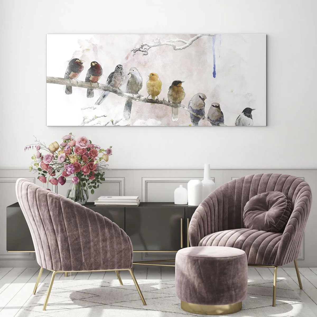 Schilderen op glas - Gevleugelde ontmoeting - 140x50 cm