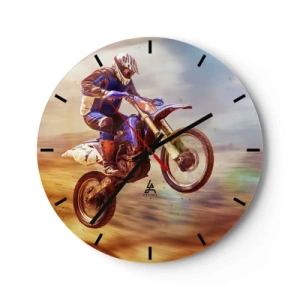 Wandklok - Klok - Een rijder op een motorcrossfiets in een dynamische opname - 30x30cm - Motor duizeligheid - Moderne wanddecoratie voor woonkamer, keuken en slaapkamer ARTTOR