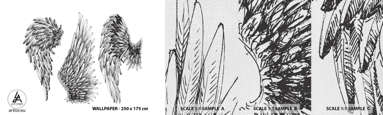 Fotobehang Monster Premium Canvas - En je kunt een engel worden - Vogelveer, Vleugels, Grafisch - 100x30 cm