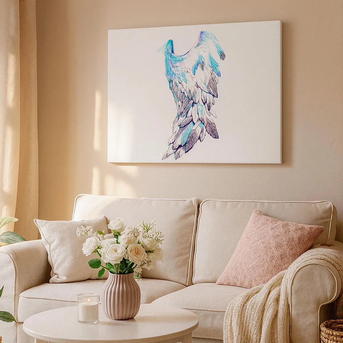 Schilderen op canvas - Delicate engelenvleugels in pasteltinten - 70x50cm - Ik heb vleugels nodig - Moderne wanddecoratie voor woonkamer en slaapkamer ARTTOR