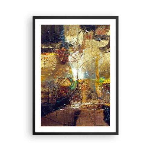 Poster in een zwarte lijst - Een abstracte compositie in warme, gouden tinten. - 50x70cm - Koud, warmer, heet - Moderne wanddecoratie voor woonkamer en slaapkamer ARTTOR
