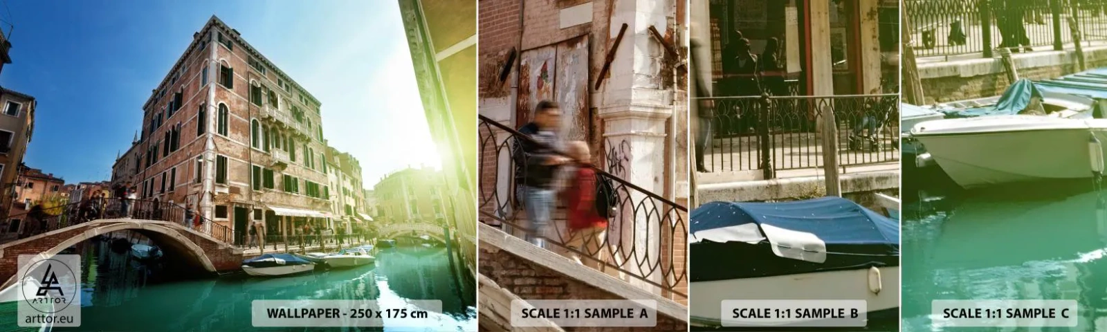 Fotobehang Staaltje Standard Eco - Venetië - Amore Mio - Stad, Venetië, Gondels - 100x30 cm
