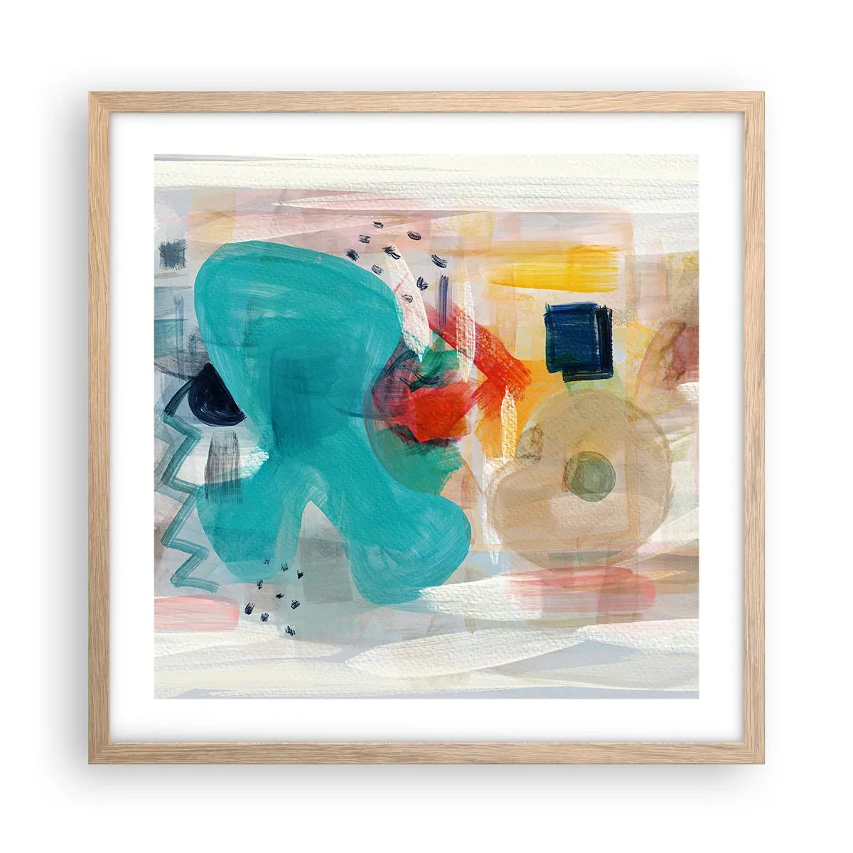 Een poster in een licht eiken lijst - Kleurrijk spel - 50x50 cm