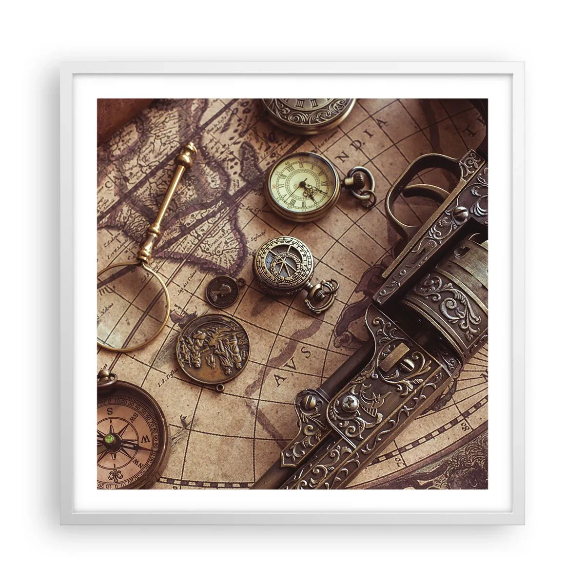 Poster in een witte lijst - Avontuur roept - 60x60 cm