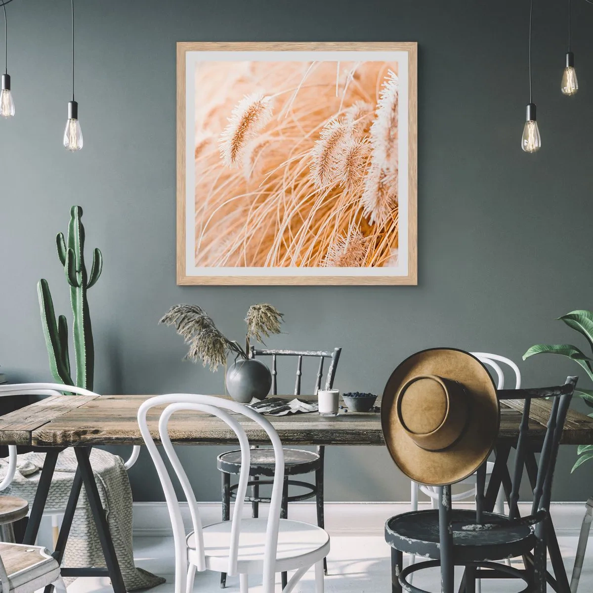 Een poster in een licht eiken lijst - Het gouden geritsel van het gras - 50x50 cm