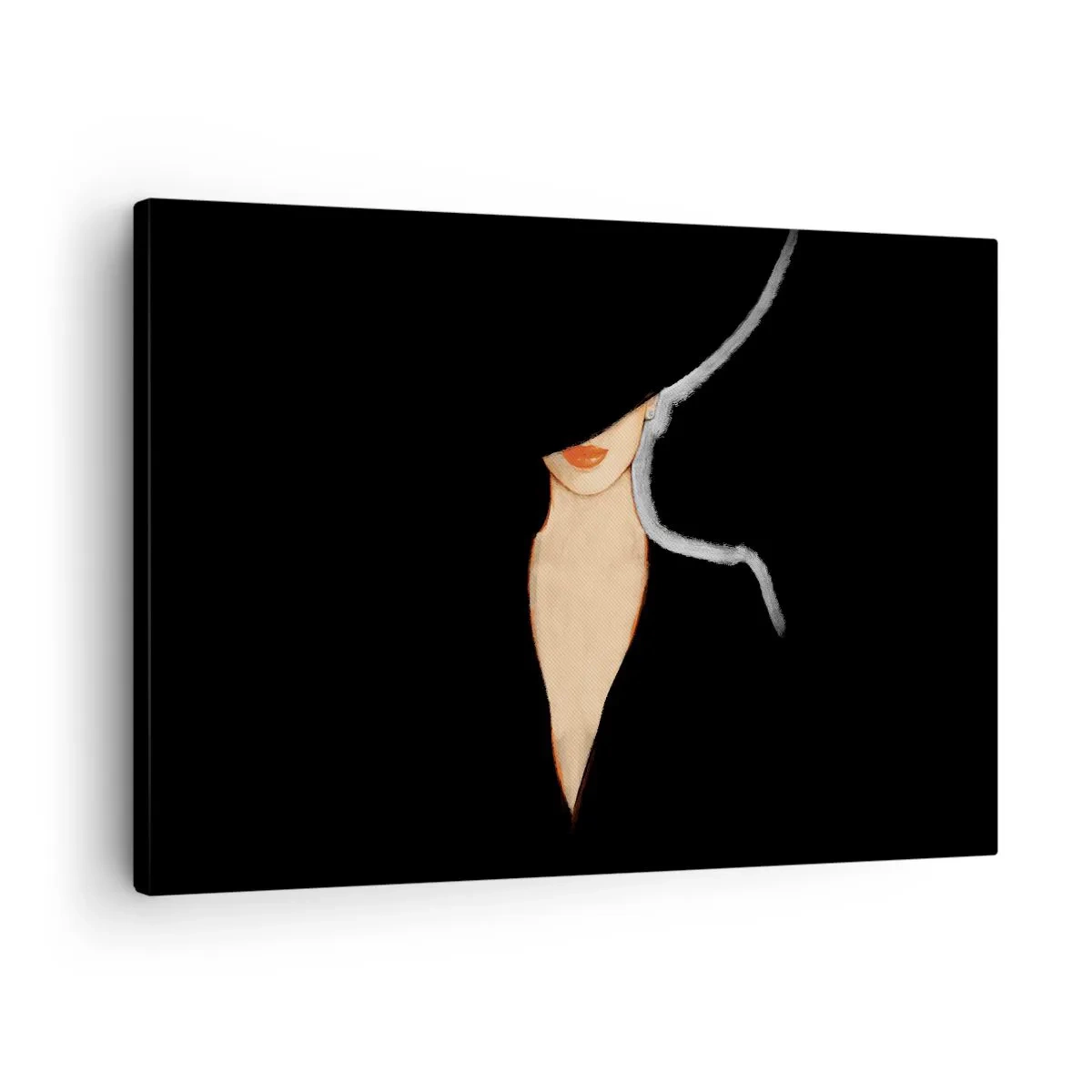 Schilderen op canvas - Silhouet van een vrouw met een hoed op een zwarte achtergrond - 70x50cm - Elegantie en stijl - Moderne wanddecoratie voor woonkamer en slaapkamer ARTTOR
