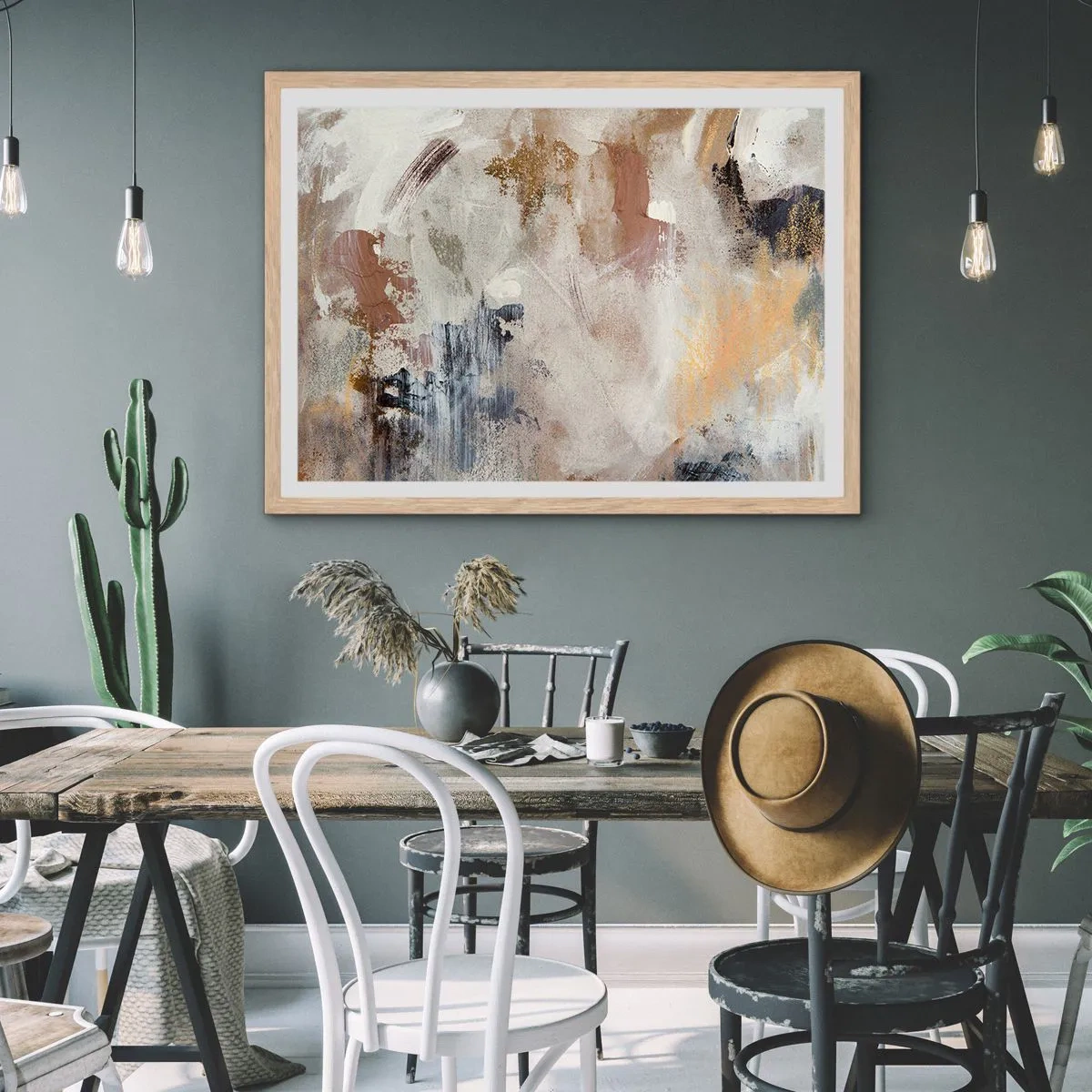 Een poster in een licht eiken lijst - Mistige abstractie - 91x61 cm