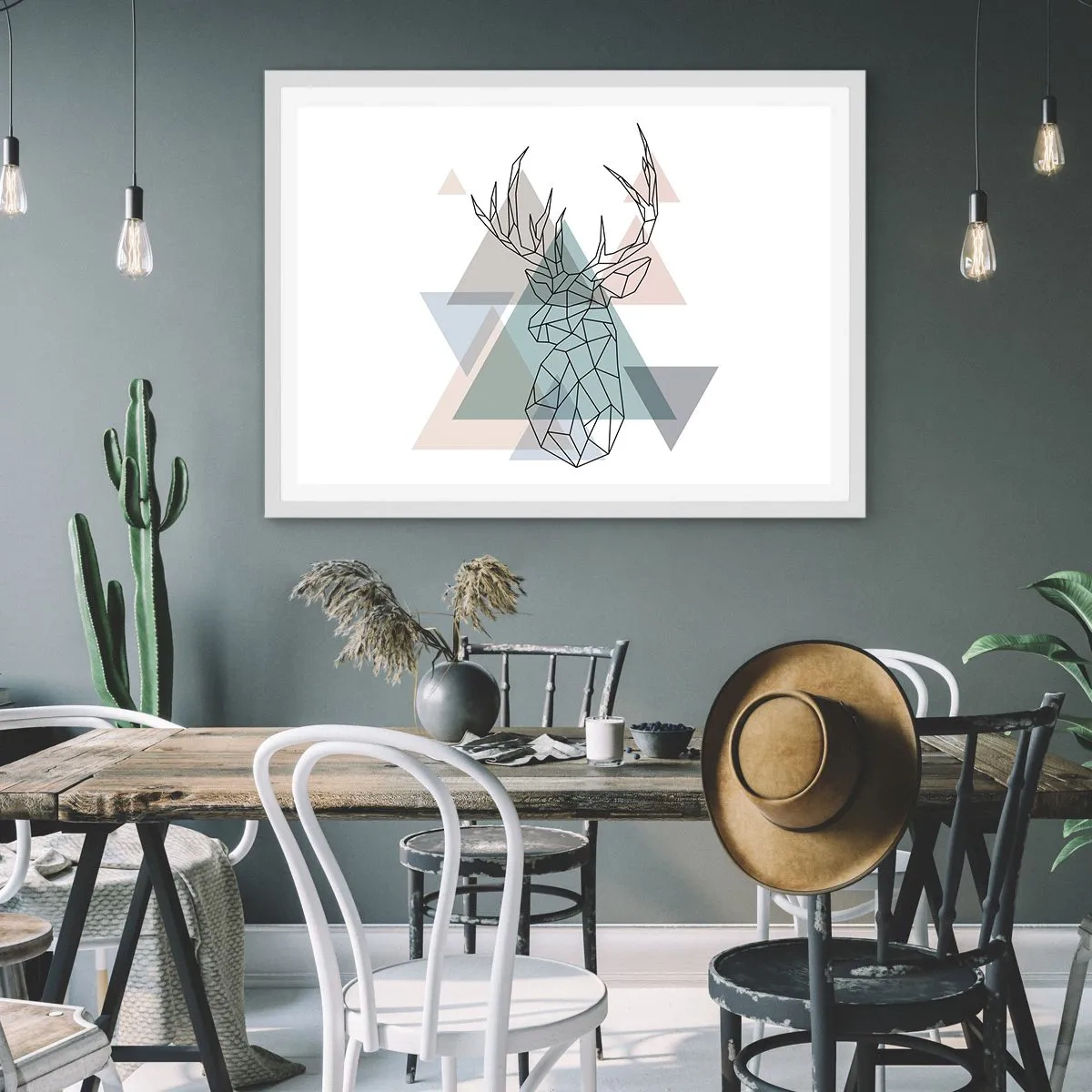 Poster in een witte lijst - In een geometrisch bos - 91x61 cm