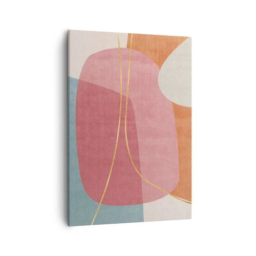 Schilderen op canvas - Pastelkleurcompositie met gouddraad - 50x70 cm