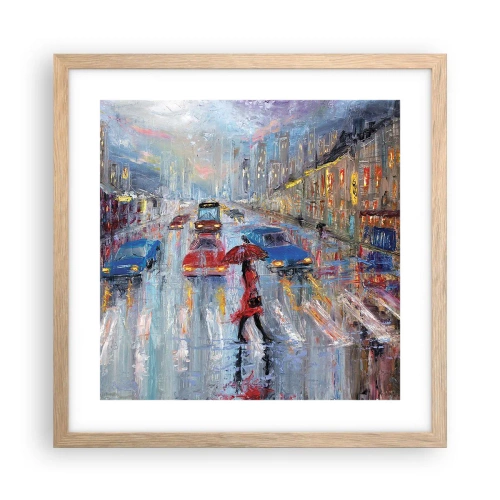 Een poster in een licht eiken lijst - Regenachtige middag in de stad - 40x40 cm