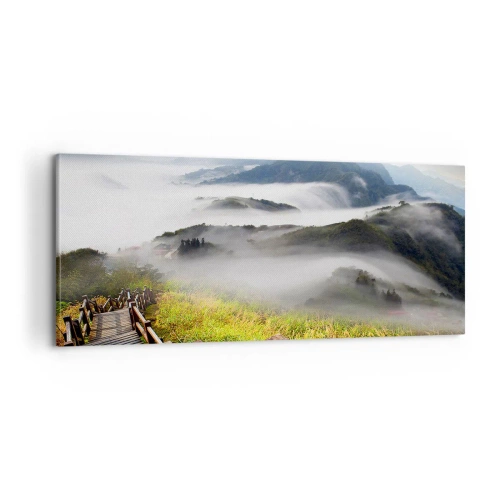 Schilderen op canvas - Geweven van schittering en mist - 100x40 cm