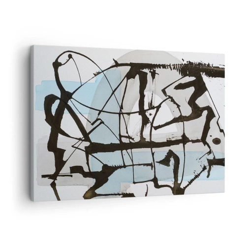 Schilderen op canvas - Abstracte lijnen en vormen in blauw en zwart - 70x50cm - Toch blauw - Moderne wanddecoratie voor woonkamer en slaapkamer ARTTOR