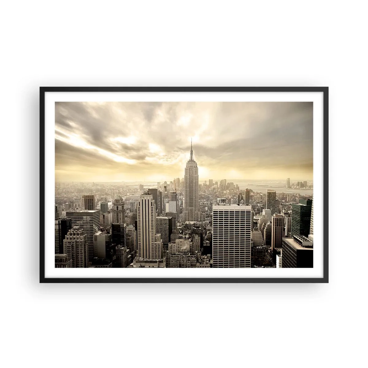 Poster in een zwarte lijst - New York geweven van grijs - 91x61 cm