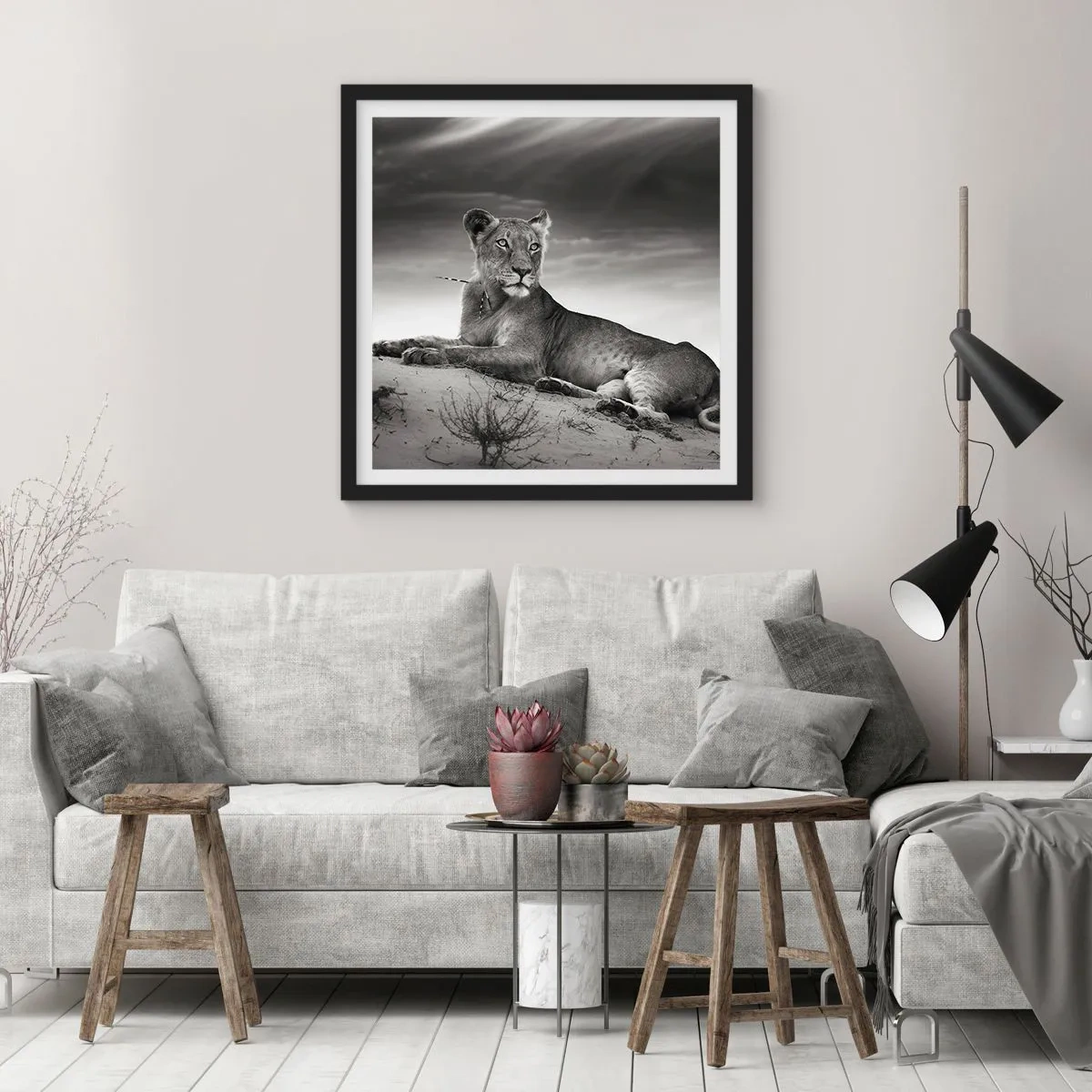 Poster in een zwarte lijst - De koningin van de woestijn rust - 40x40 cm