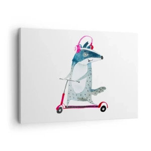 Schilderen op canvas - Das op een scooter met roze koptelefoon - 70x50cm - Badger vreugde - Moderne wanddecoratie voor woonkamer en slaapkamer ARTTOR