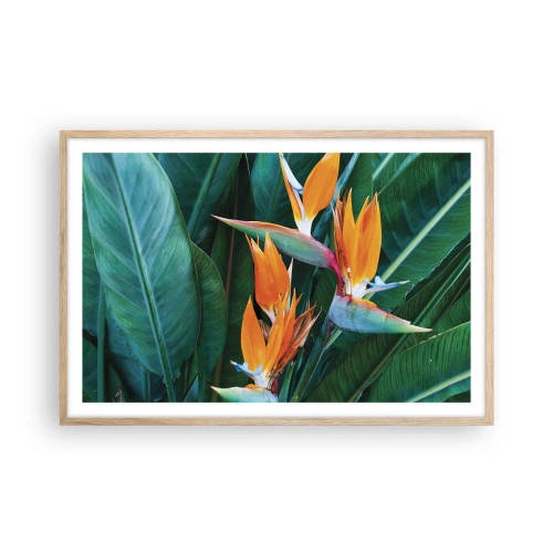Een poster in een licht eiken lijst - Is het een bloem of is het een vogel? - 91x61 cm