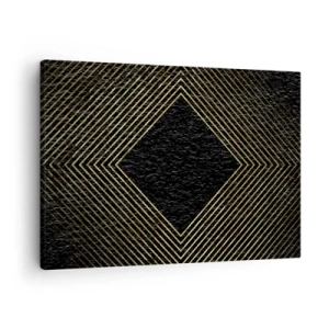 Schilderen op canvas - Zwarte achtergrond met een geometrisch patroon van gouden lijnen - 70x50cm - Geometrie in glamoureuze stijl - Moderne wanddecoratie voor woonkamer en slaapkamer ARTTOR