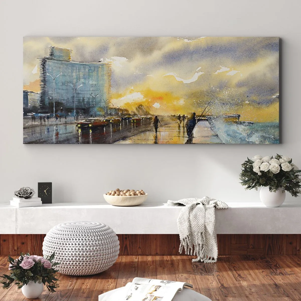 Schilderen op canvas - Het leven aan de oever - 100x40 cm