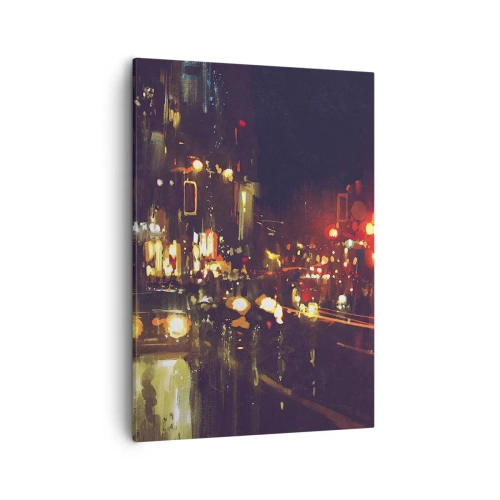 Schilderen op canvas - Ondergedompeld in de lichten van de nacht - 50x70 cm