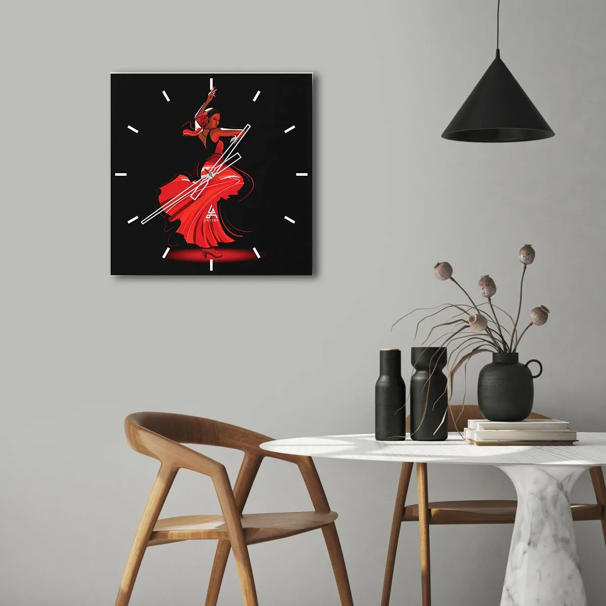 Wandklok - Klok - De vurige geest van flamenco - 30x30 cm