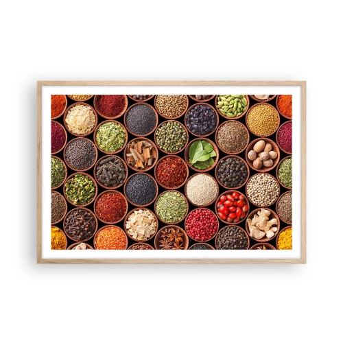 Een poster in een licht eiken lijst - Alle smaken van de wereld - 91x61 cm
