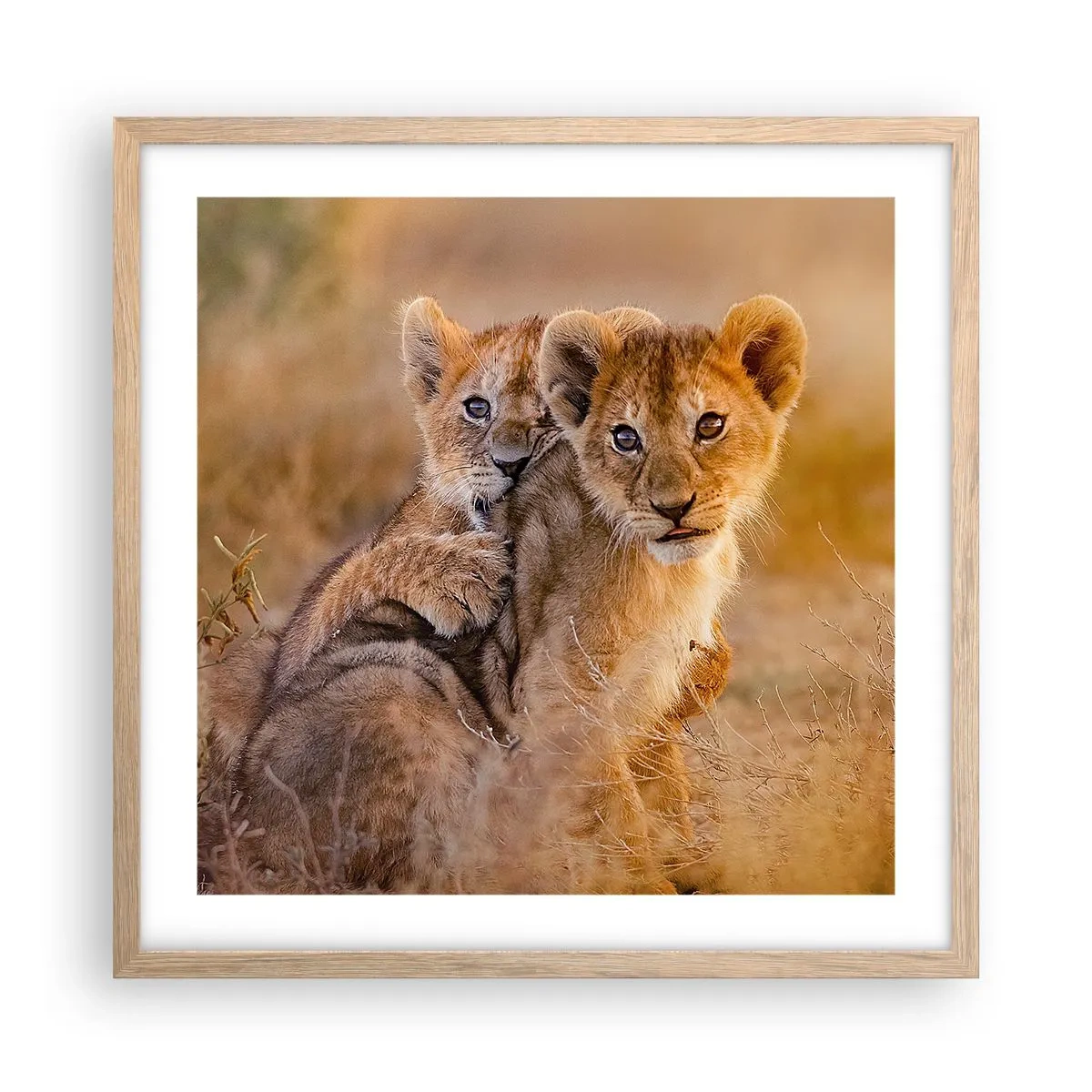 Een poster in een licht eiken lijst - Niet storen! We hebben plezier - 50x50 cm