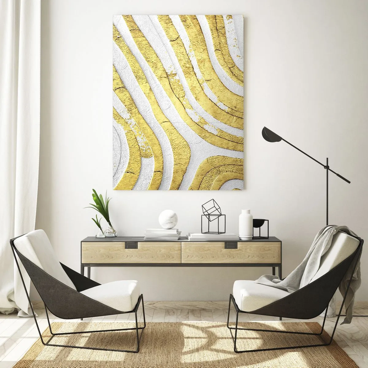 Schilderen op glas - Compositie in wit en goud - 70x100 cm