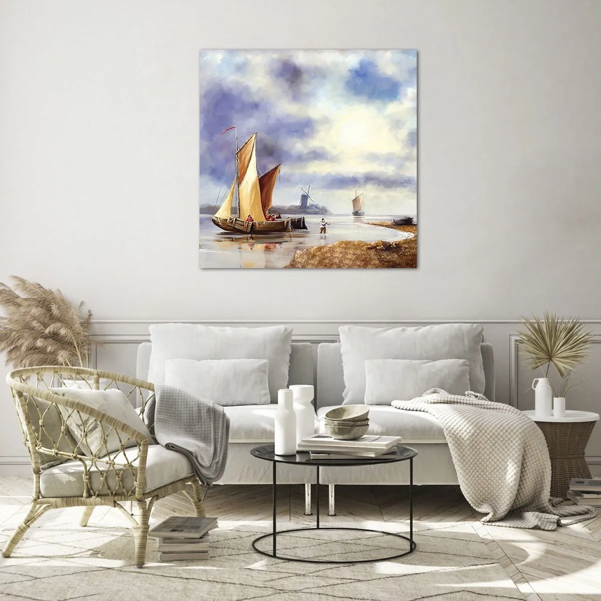 Schilderen op glas - De terugkeer van zeelieden - 50x50 cm