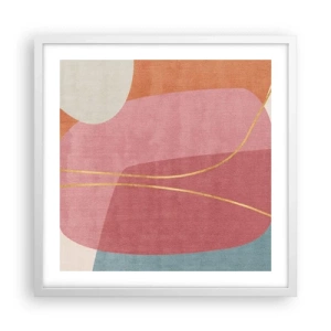 Poster in een witte lijst - Pastelkleurcompositie met gouddraad - 50x50 cm