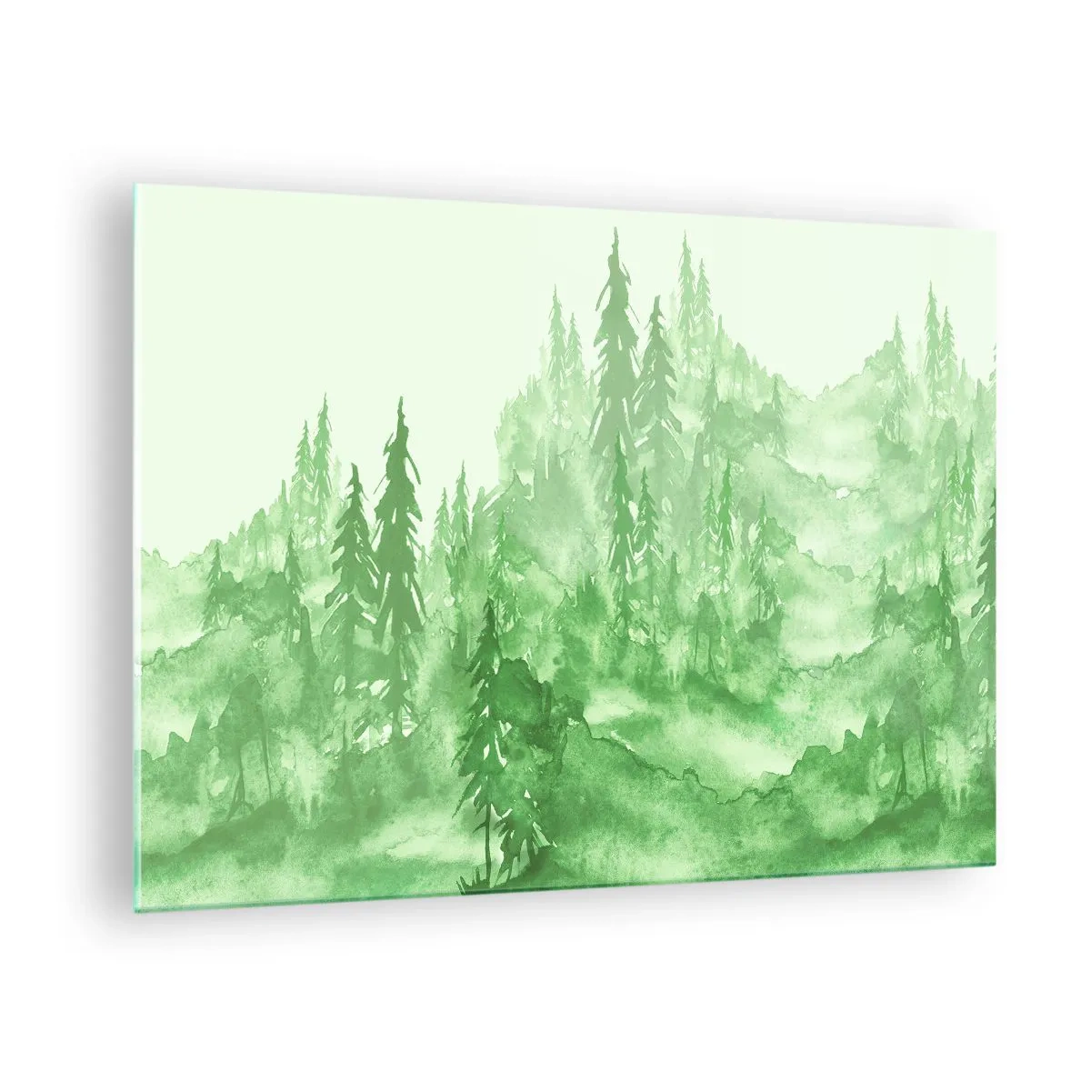 Schilderen op glas - Groen bos in aquarelstijl - 70x50cm - Wazig met groene mist - Moderne wanddecoratie voor woonkamer en slaapkamer ARTTOR