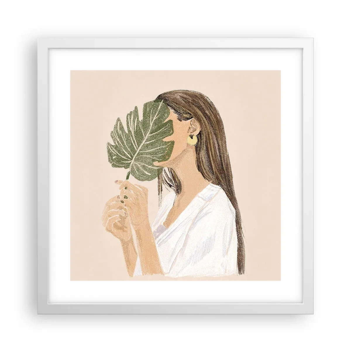 Poster in een witte lijst - Mysterieus portret met een waaier - 40x40 cm