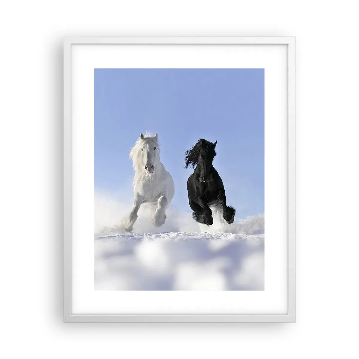 Poster in een witte lijst - Zwart-wit galop - 40x50 cm