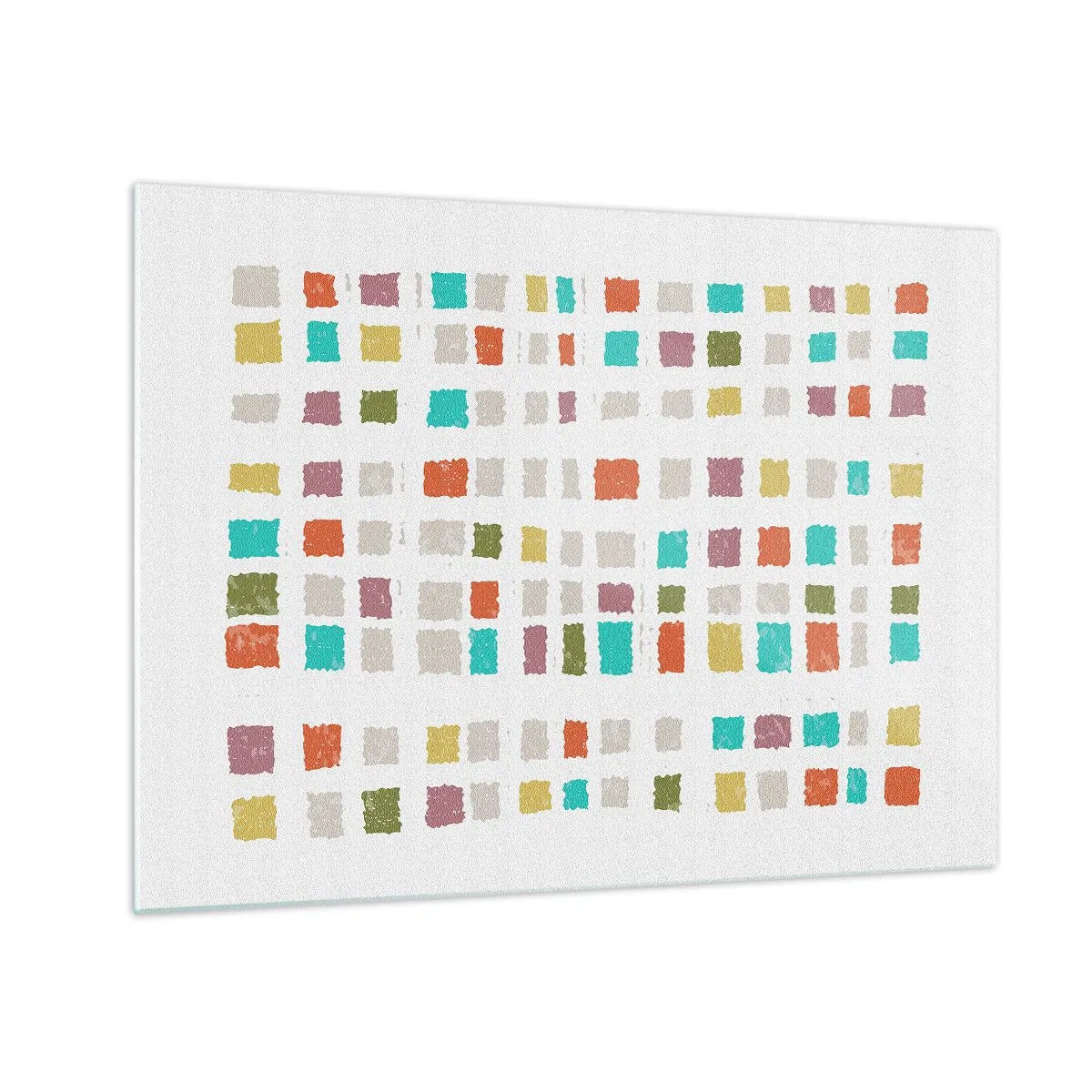 Schilderen op glas - Kleurrijke mozaïek van vierkanten op een witte achtergrond in een abstracte stijl - 70x50cm - Onbekend spel - Moderne wanddecoratie voor woonkamer en slaapkamer ARTTOR