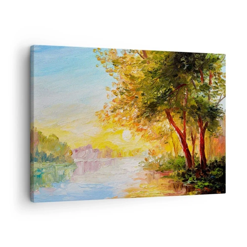 Schilderen op canvas - Een schilderachtig landschap met een rivier en bomen bij zonsondergang - 70x50cm - Et in Arcadia ego - Moderne wanddecoratie voor woonkamer en slaapkamer ARTTOR