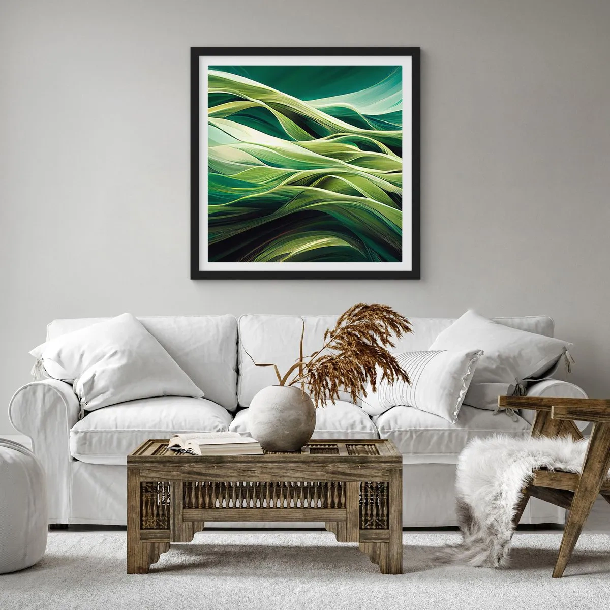 Poster in een zwarte lijst - Abstract groen spel - 30x30 cm
