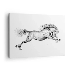 Schilderen op canvas - Schets van een paard in dynamische galop op een witte achtergrond - 70x50cm - Vastgehouden in galop - Moderne wanddecoratie voor woonkamer en slaapkamer ARTTOR