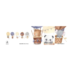 Fotobehang Monster Zelfklevend Deluxe Sticker - Vrienden onderweg - Ballonnen, Dieren, Kinderen - 100x30 cm