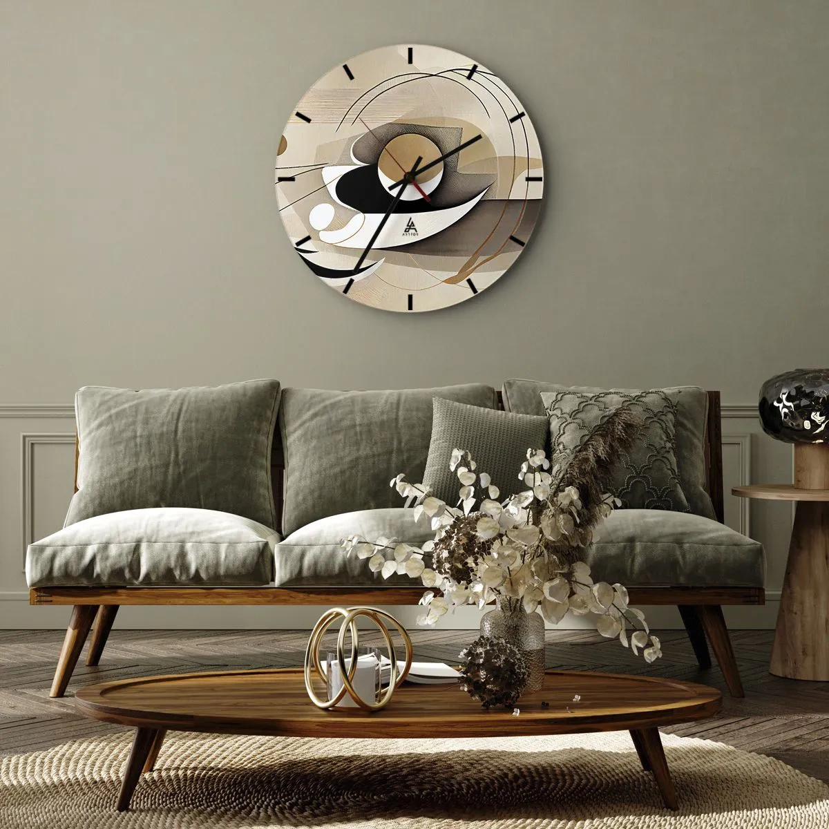 Wandklok - Klok - Een geometrische compositie met bogen en vormen in beige tinten. - 30x30cm - Compositie: de essentie van de dingen - Moderne wanddecoratie voor woonkamer, keuken en slaapkamer ARTTOR