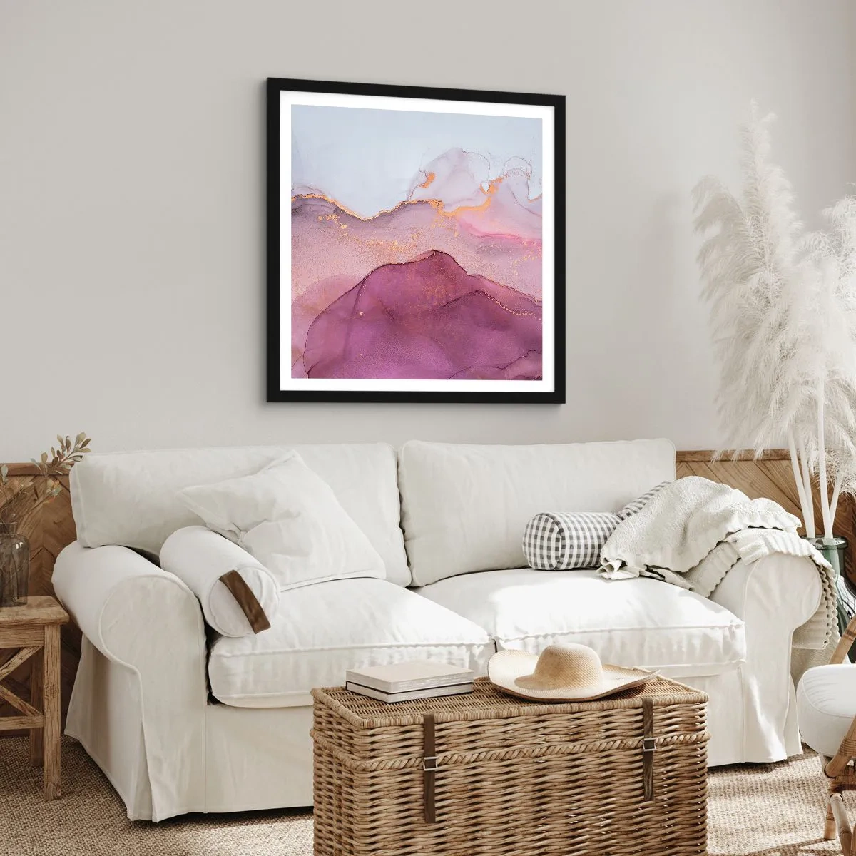 Poster in een zwarte lijst - Lila en paarse golven - 50x50 cm