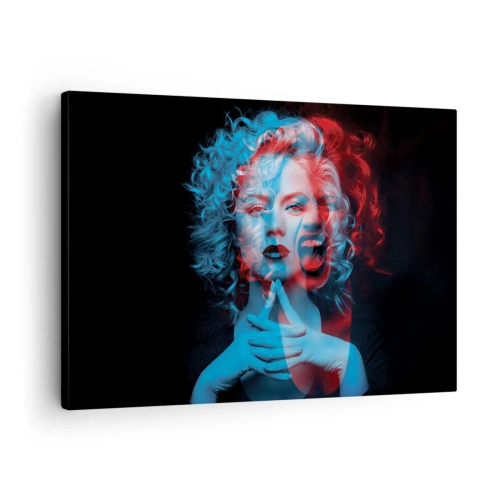 Schilderen op canvas - Dubbelportret van een vrouw in rood en blauw - 70x50cm - Alter ego - Moderne wanddecoratie voor woonkamer en slaapkamer ARTTOR