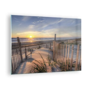 Schilderen op glas - Strand met duinen bij zonsondergang - 70x50cm - Glans en schaduw van de wind - Moderne wanddecoratie voor woonkamer en slaapkamer ARTTOR