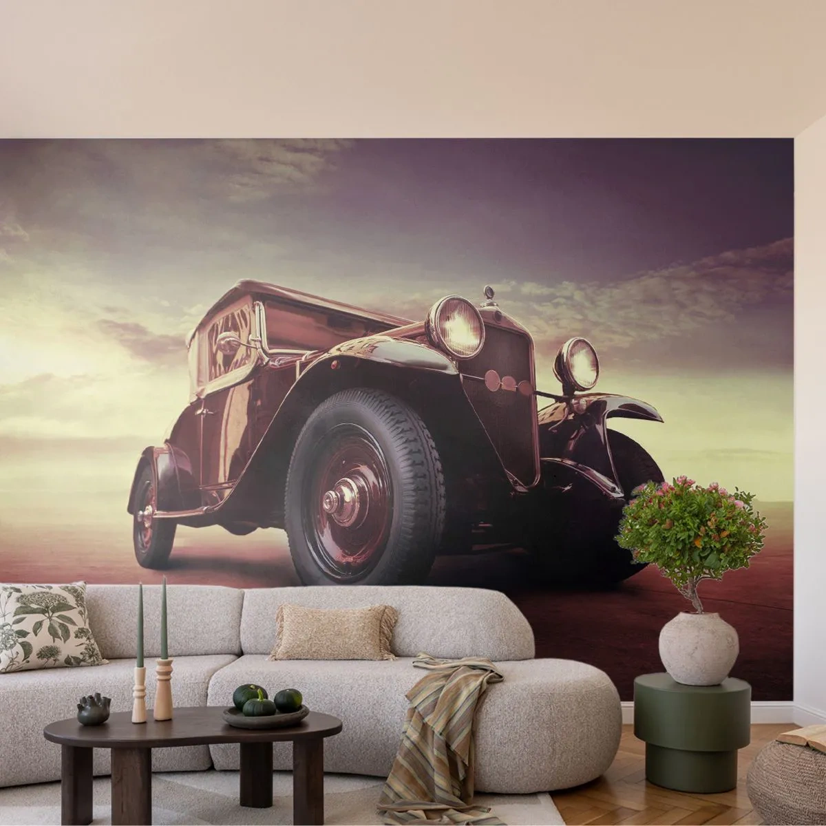 Zelfklevend Fotobehang Deluxe Sticker - Laten we teruggaan zoals in de oude dagen - Automobiel, Retro-auto, Vintage - 250x175 cm