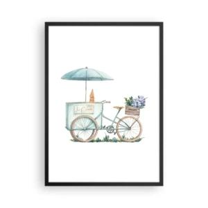 Poster in een zwarte lijst - Aquarelillustratie van een fiets met ijs en bloemen - 50x70cm - Zoete herinnering aan de zomer - Moderne wanddecoratie voor woonkamer en slaapkamer ARTTOR