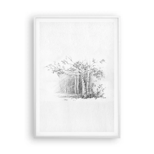 Poster in een witte lijst - Het licht van het berkenbos - 70x100 cm
