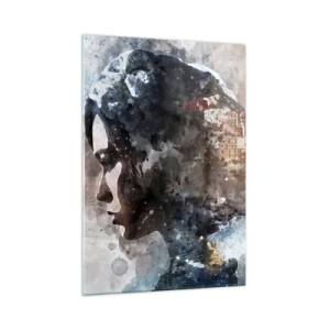 Schilderen op glas - Een verhaal over een meisje met een stad op de achtergrond - 50x70 cm